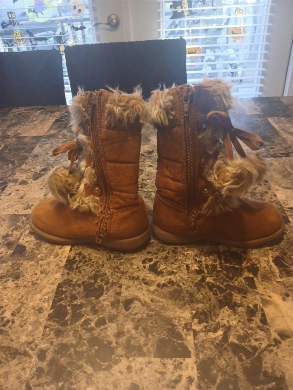 U.S. Polo Assn. Girls Brown Faux Fur Lace-Up Winter Boots